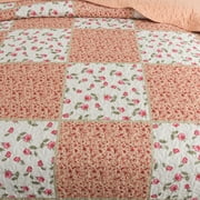 EWAYBY King Quilt Bedding Set 3-Piece Bedspread Coverlet Set Reversible Floral Patchwork Quilt Sets, Pumpkin