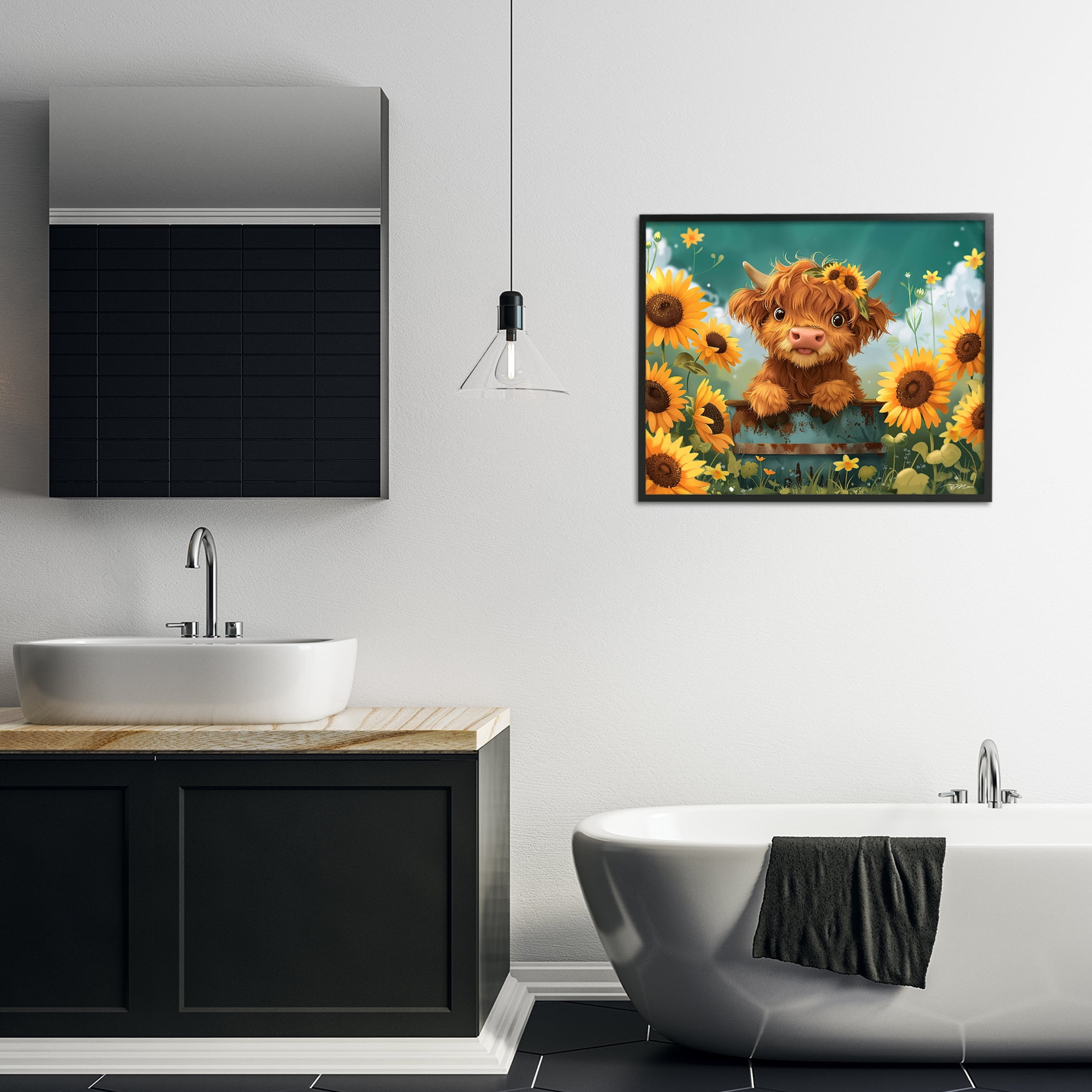 Cute Happy Highland Cow Black Framed Giclee Art, design by Momart