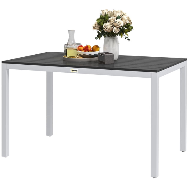 Black Outdoor Dining Table for 4-6 | Rust-Resistant Aluminum Frame & Easy-Clean Slatted PS Top - Patio Garden Table, 47.2" x 27.6"