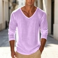 thumbnail image 2 of UVEASISHA Men's Cotton T-Shirt Long Sleeve V Neck Solid Basic Tees Relaxed Fit Casual Summer Tops Vacation Street Breathable Undershirt Purple 3XL, 2 of 7