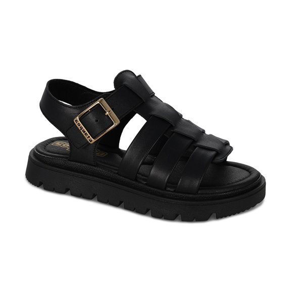 Sandalia Coqueta para niña en piel color negro con ajuste de hebilla.
