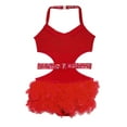 thumbnail image 4 of SiiRoh Kids Girls Ballet Feather Skirted Leotard Sleeveless Glitter Tassel Gymnastics Bodysuit Jazz Dance Outfit Red 8, 4 of 4