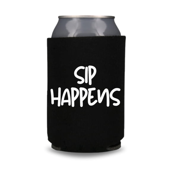 Funny Beer Can Cooler, Sip Happens, Funny Can Coolies, Drink Accessory, Beer Sleeves, Party and Gift Favors (Black)
