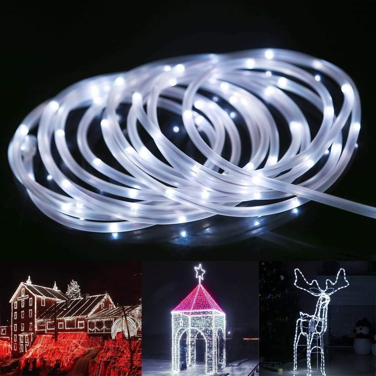 Solar Garden Lights, 600 LEDs 104ft Solar Rope Lights Waterproof Outdoor Copper Wire, 8Lighting Modes Outdoor Garden for Patio, Fence, Wedding Decor