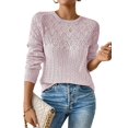 thumbnail image 3 of Women'S Crewneck Long Sleeves Crochet Light-Weight Knit Sweaters for Women Trendy Fall Outfits Pink XL, 3 of 8