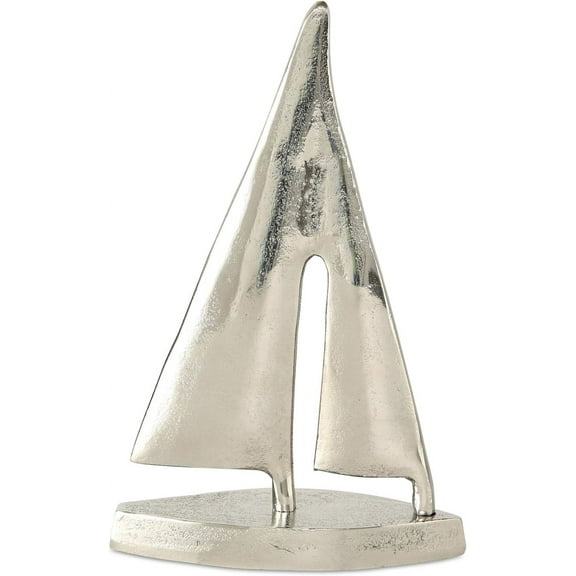 Silver Spinnaker Sail Boat Sculpture, Polished Aluminum, Hand Cast, 8.25 Inches Tall, Coastal Regatta