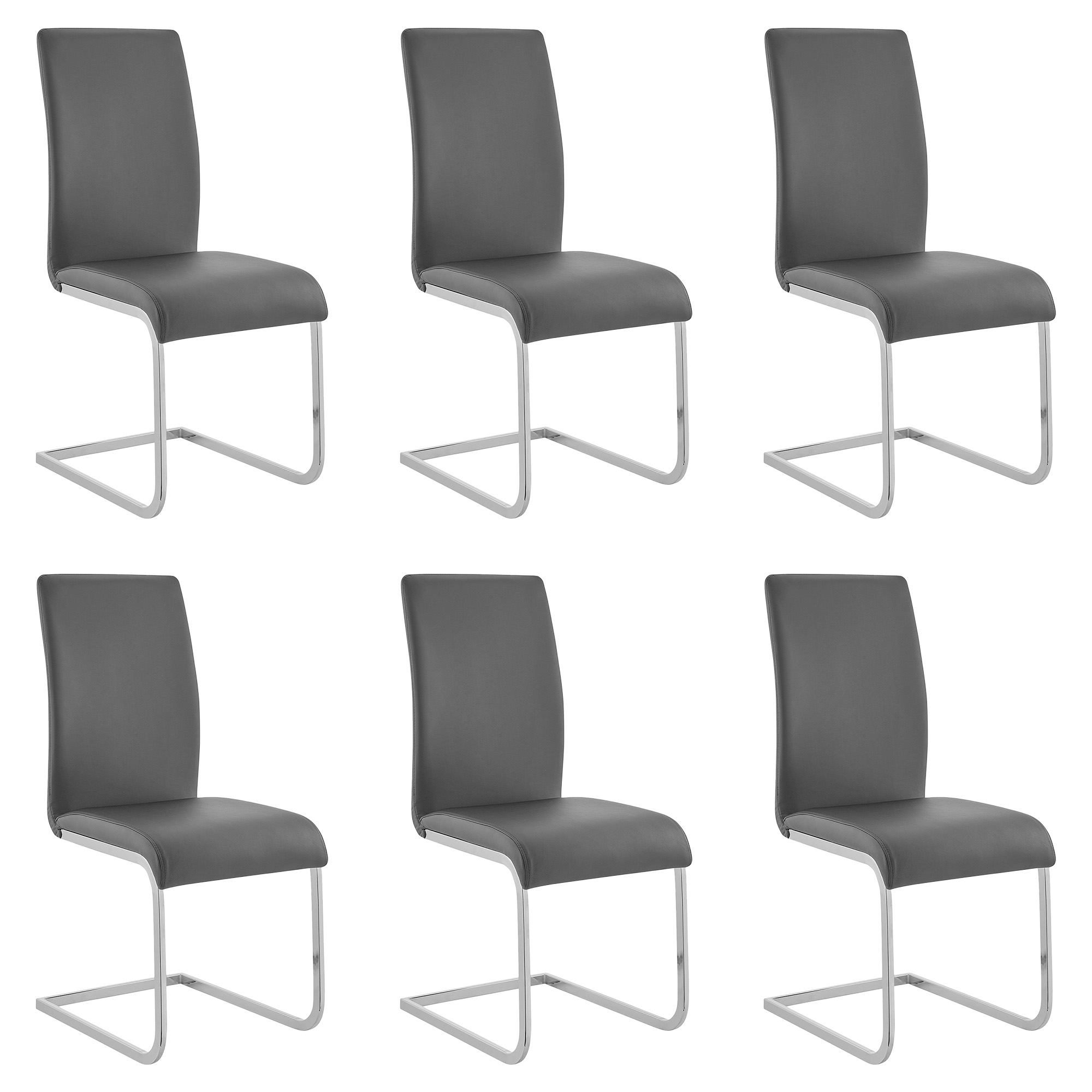 Amanda Contemporary Side Chair in Gray Faux Leather and Chrome Finish - Set of 6