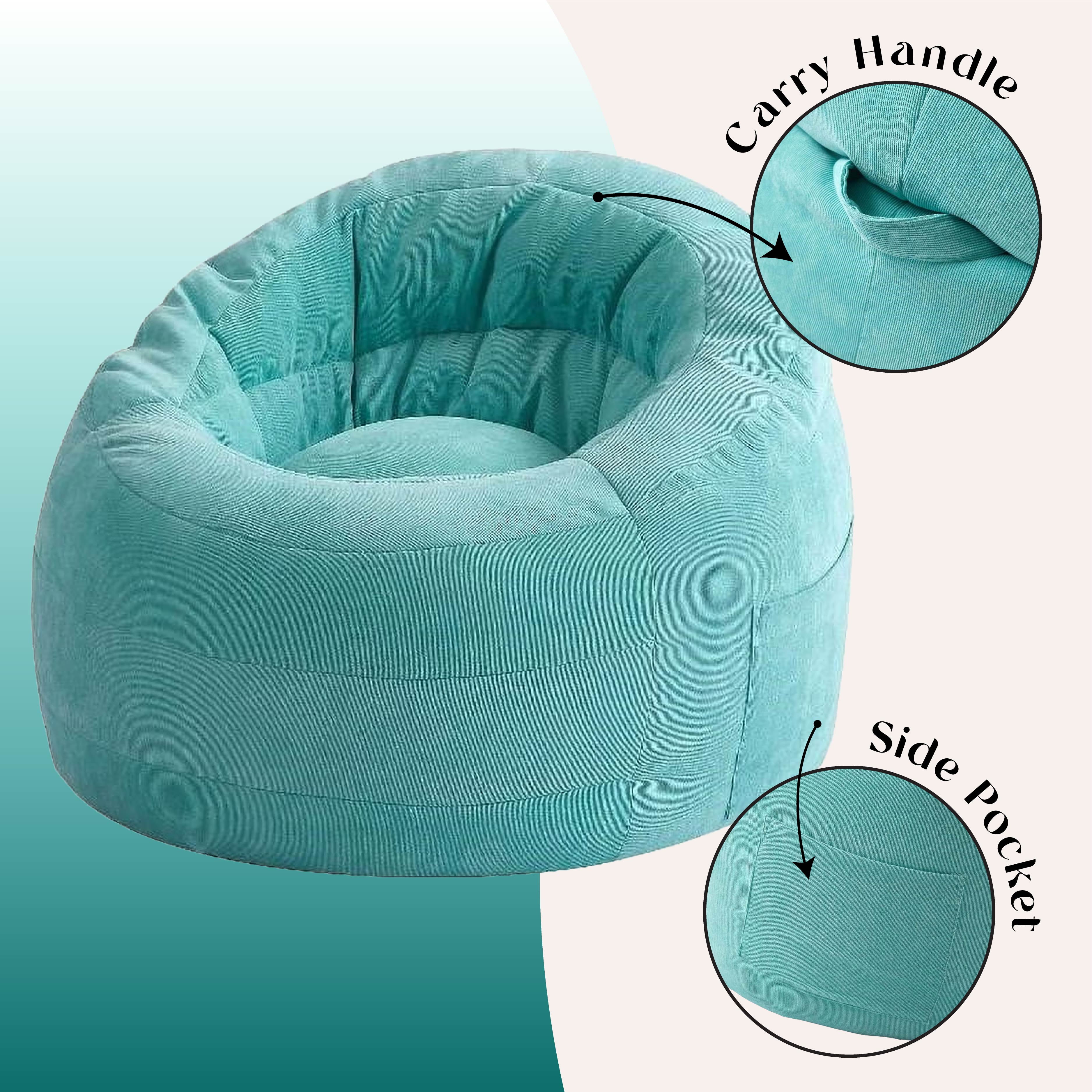 POD by Urban Shop, Soft Plush Corduroy Bean Bag Chair with Pocket, Turquoise