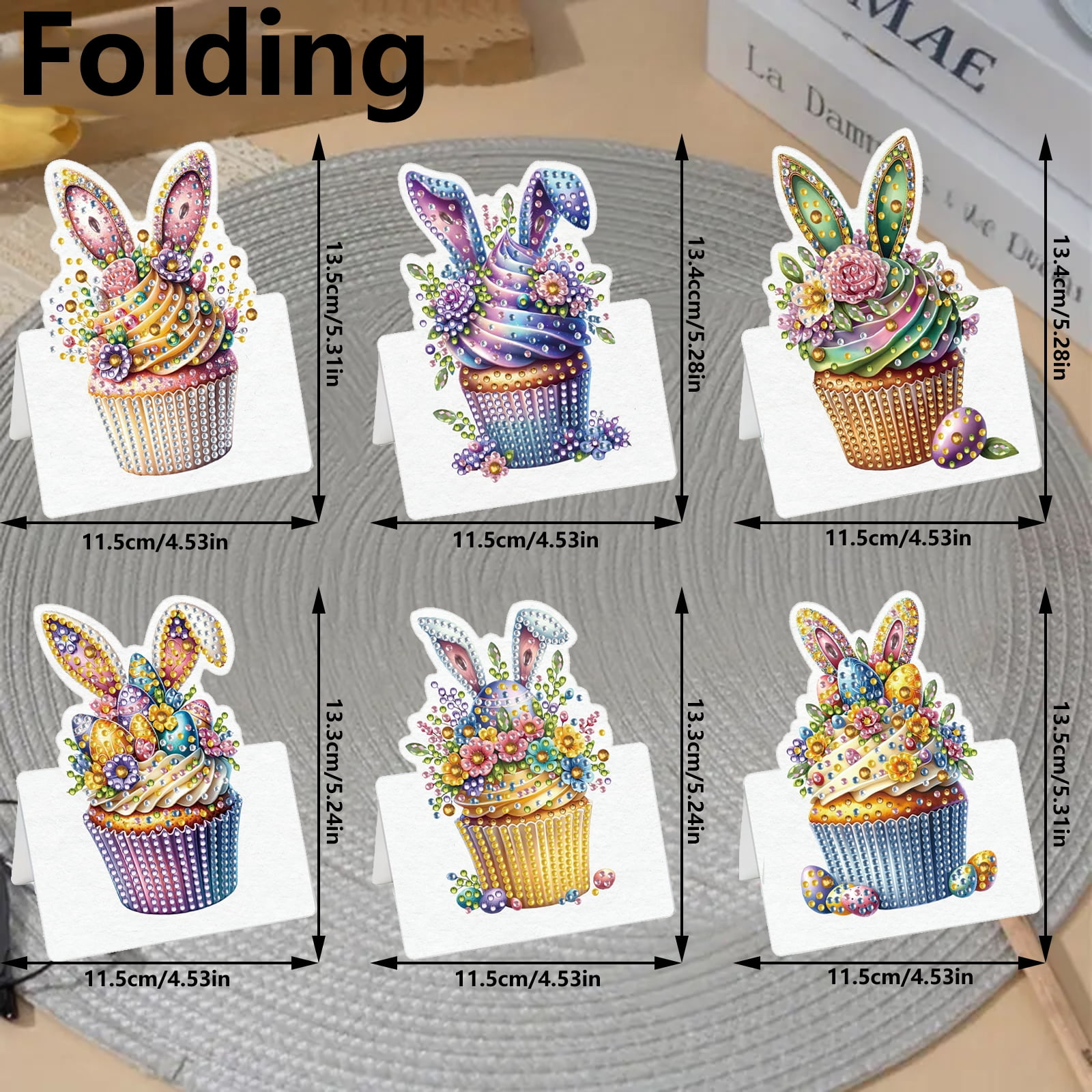 FLOPESN 12Pcs Easter Foldable Greeting Card set,DIY Diamond Art Painting with White Envelopes for Festival Holiday