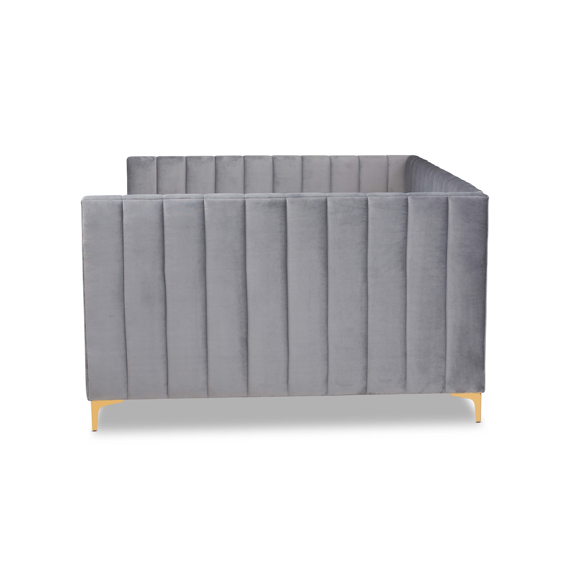 Baxton Studio Oksana Modern Contemporary Glam and Luxe Light Grey Velvet Fabric Upholstered and Gold Finished Queen Daybed