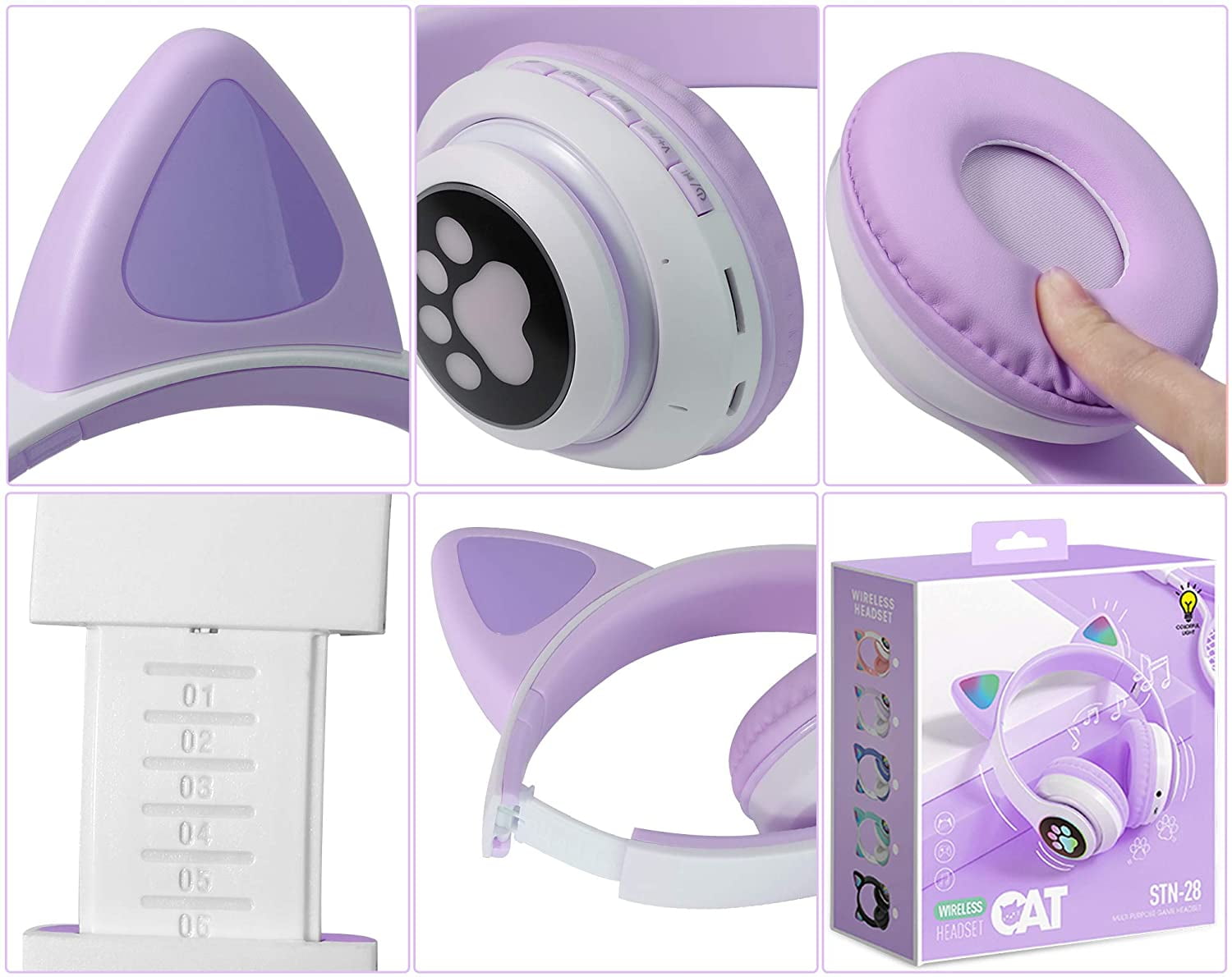 TCJJ Cat Ear Wireless Headphones for Kids, Purple photo 2