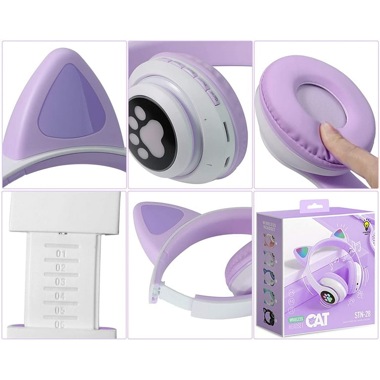 TCJJ Kids Cat Ear Headphones, LED Light-up Wireless, with