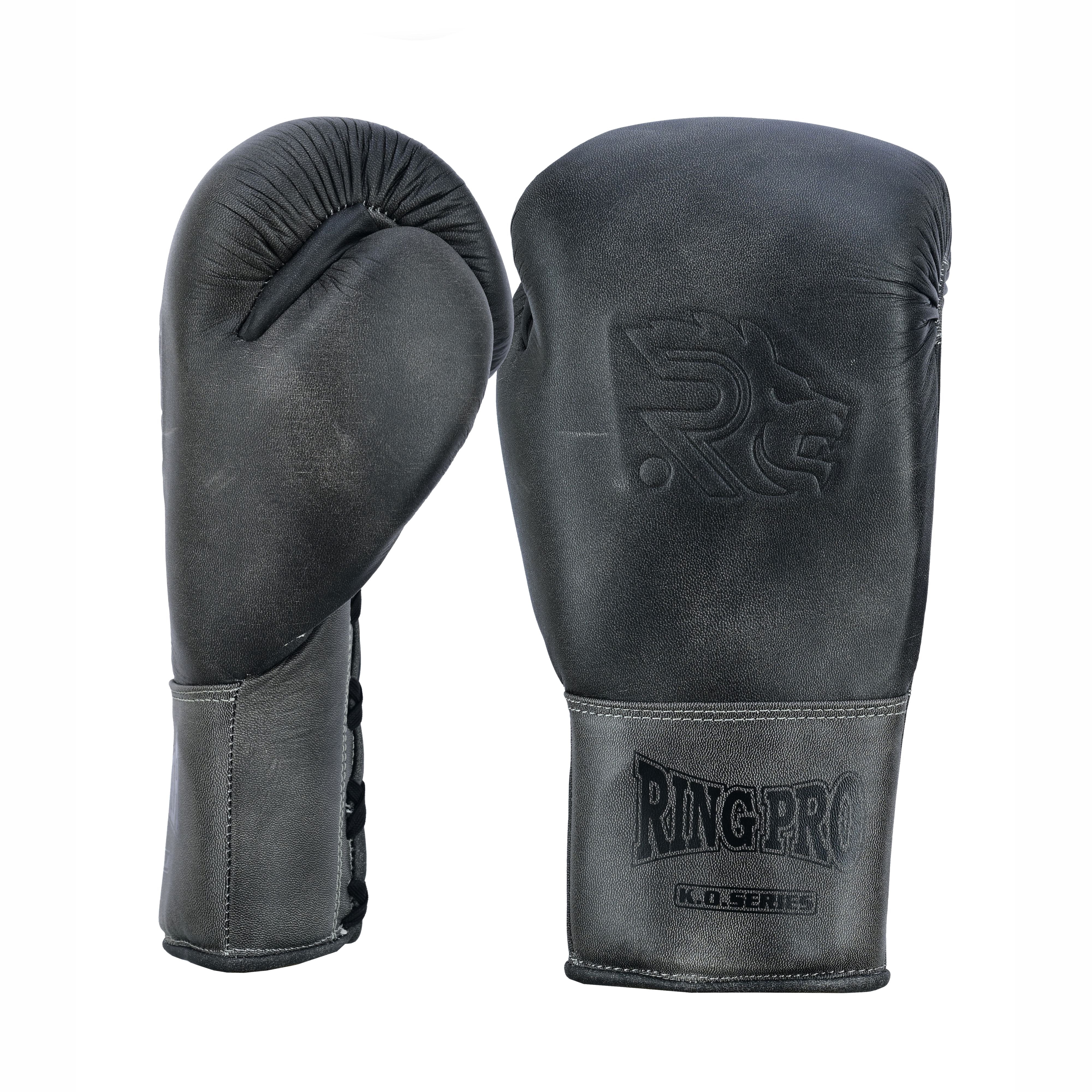 Ring Pro Sports K.O Series Boxing Glove Made of Distressed Leather for Boxing & MMA - Black 12 oz