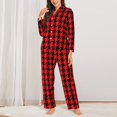 thumbnail image 2 of Fotbe Retro red and Black Houndstooth Conjunto de Pijama de Manga Larga para Mujer con Estampado, Ropa de Dormir de 2 Piezas, Conjunto de Casa Suave y Cómodo con Bolsillos-Large, 2 of 7
