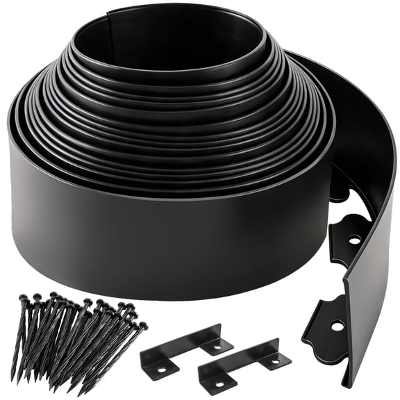 Aovky Landscape Edging, 4Inch x 33FT No Dig Garden Edging Border with 50 Pcs Reinforced Spikes, Plastic Garden Barrier for Landscaping, Lawn, Yard, Flower Bed, Paver, Pathway, Grass, Black