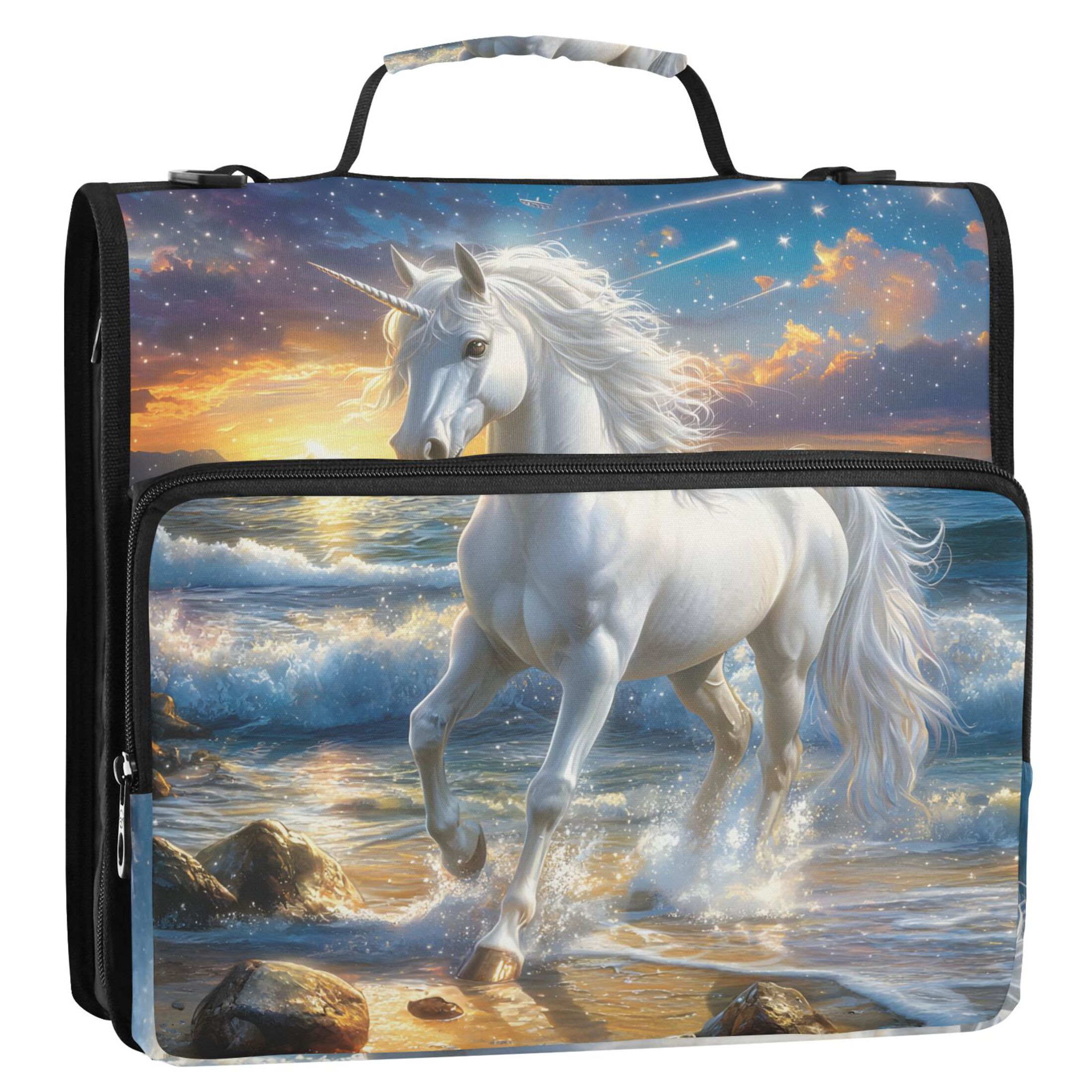 ALAZA Zipper Binder Bag Horse on Beach 3 Ring File Folder Binder Organizer Bag