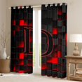 thumbnail image 2 of Erosebridal Girls Boys Neon Lights Futuristic Cubes Black Out Curtains,D Letter Monogrammed Black Red Curtains Pack of 2 (42x63 Each) For Kids Teens, 2 of 6
