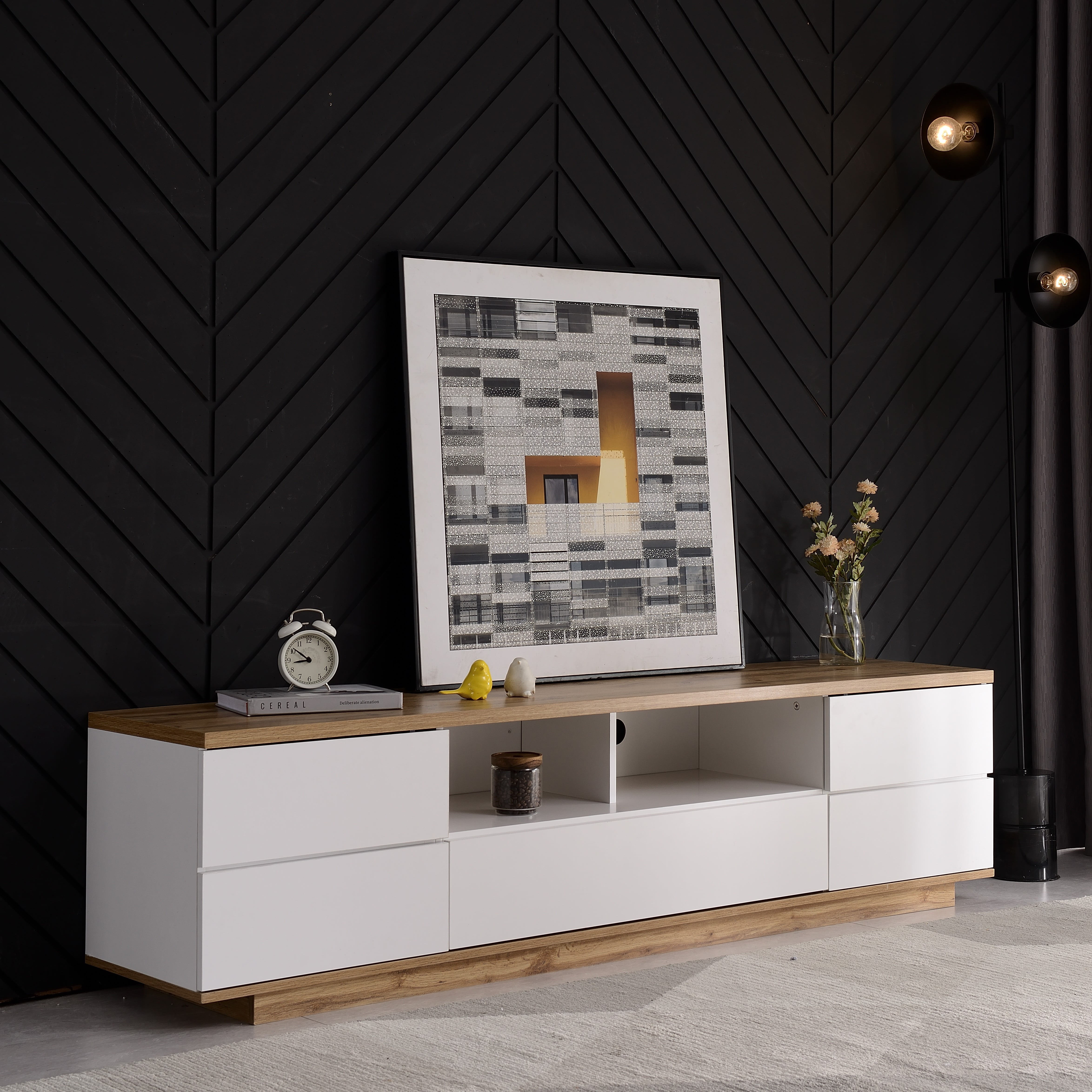 Euroco Modern TV Stand for TVs Up to 80” – Media Console with Concealed Storage, Door Rebound System, and Sleek Minimalist Design