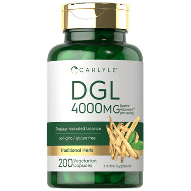 DGL Deglycyrrhizinated Licorice Capsules | 200 Count | 4000mg | By Carlyle