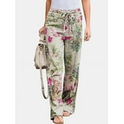 ZANZEA Womens Trousers Elastic Waist Casual Long Drawstring Pants