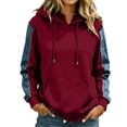 thumbnail image 3 of Qiggri Women's Oversized Embroidered Hoodies 2026 Sweatshirts Long Sleeve Pullover with Kangaroo Pocket Stripe Side Patchwork Tops Casual Fall Winter Outfits M, 3 of 8