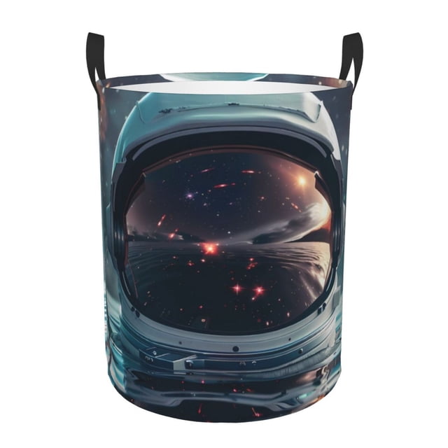 Balery Astronaut Helmet Reflections Cesta de ropa redonda con asas, impermeable, independiente, para ropa, juguetes, dormitorio y familia-Medium