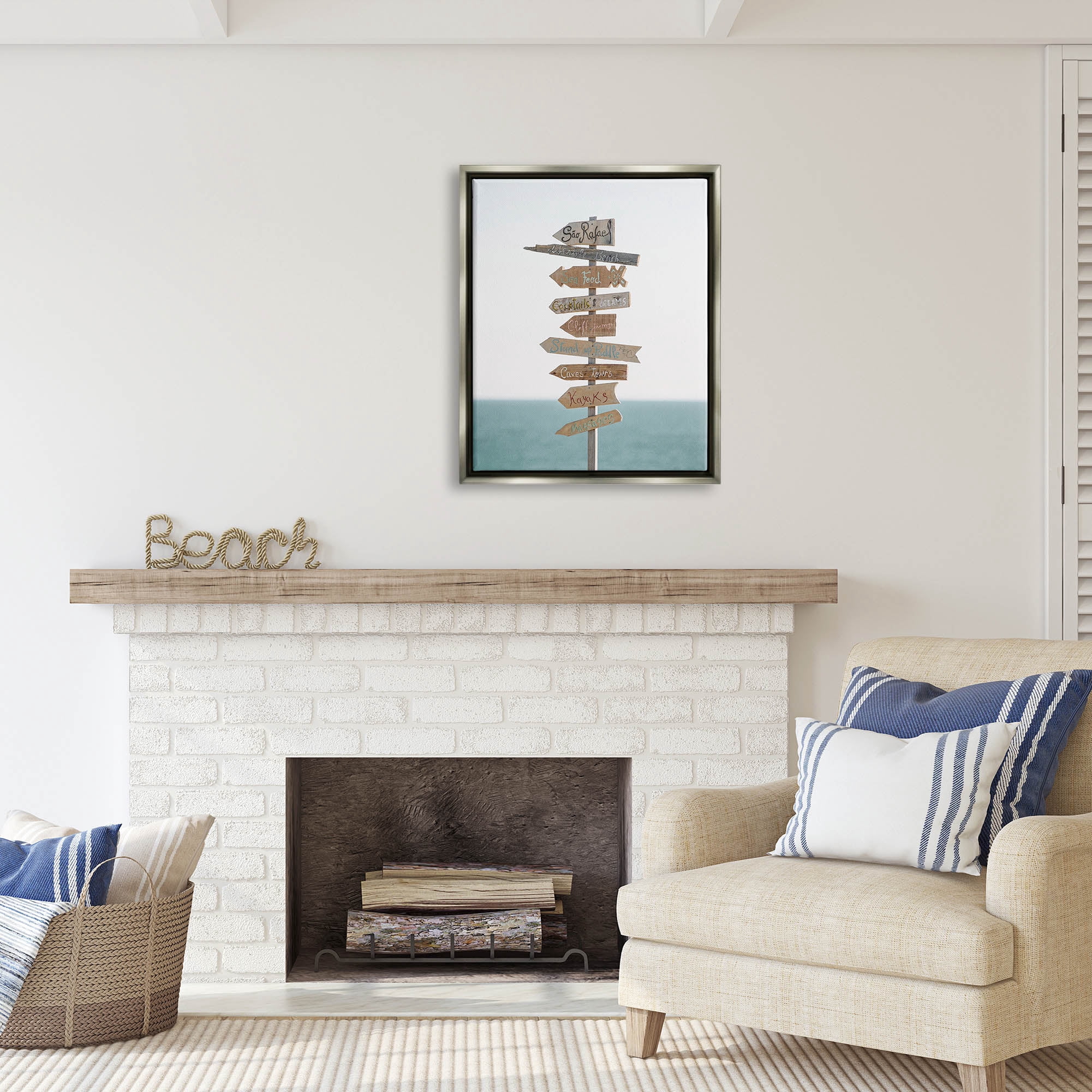 Stupell Industries Nautical Beach Direction Sign Coastal Photography Gray Floater Framed Art Print Wall Art