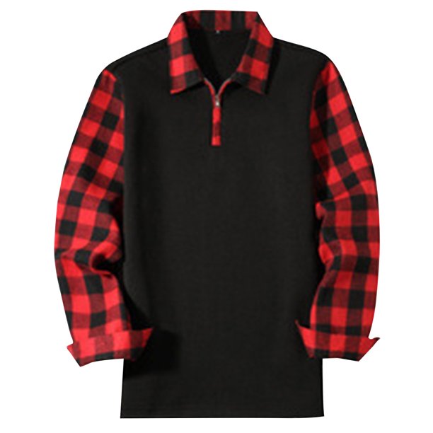 Blusa y camisa de manga larga con cuello vuelto para hombre, moda informal con cremallera, cuello vuelto enrejado, abrigo holgado de manga larga, abrigo de poliéster para hombre