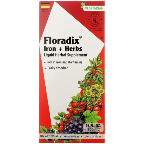 Floradix Iron And Herbs Liquid Vegetarian Supplement, Supports Energy, 17 Oz, 2 Pack