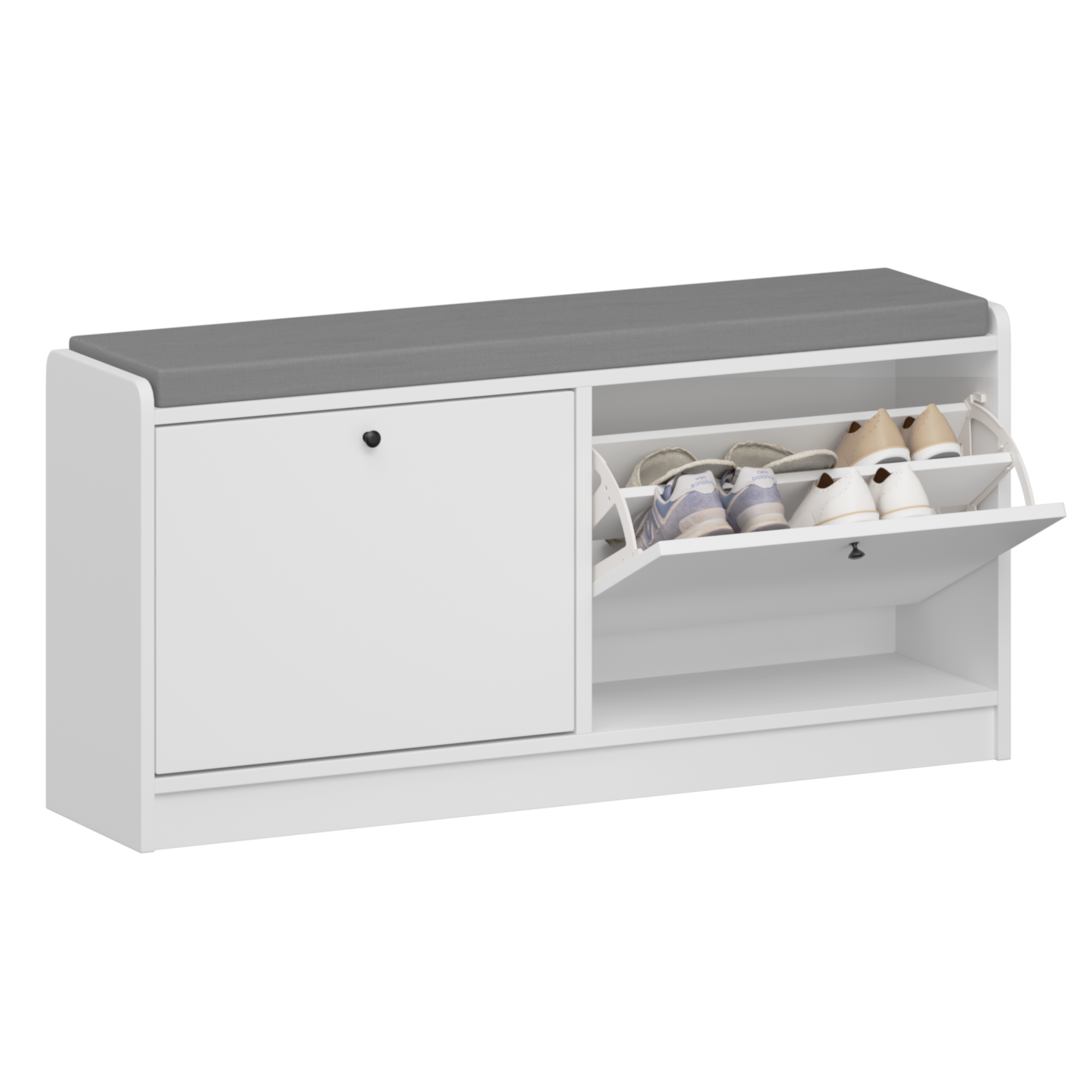 Shoe Storage Bench with Cushion, Entryway Bench with Storage, White MDF