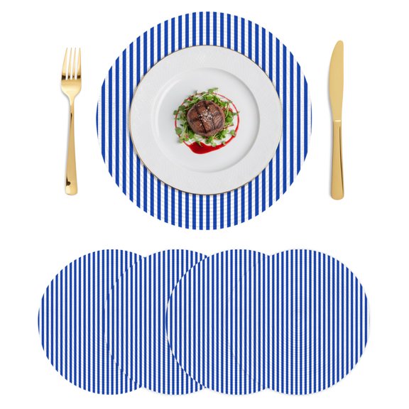 Round Placemats Nautical Navy Striped 15 inch Set of 4 Table Mats for Dining Table Ocean Beach Heat Resistant Non-Slip Kitchen & Home Decorative Place Mat Set