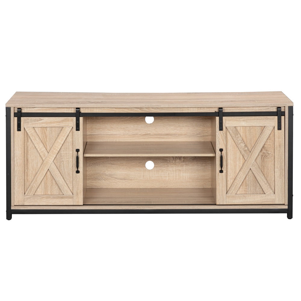 Farmhouse TV Stand Sliding Barn Door Entertainment Center for TV up to