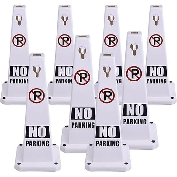 BESEA White No Parking Cone Green Caution 4 Sided No Parking Cone Reserved Parking(8pack)