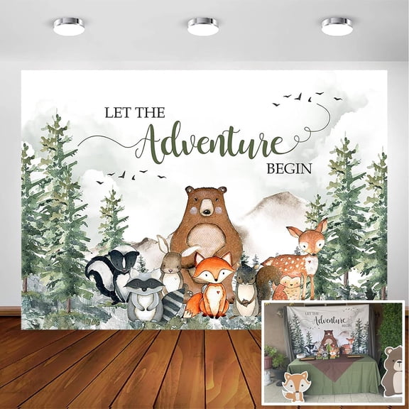 Woodland Baby Shower Backdrop Let The Adventure Begin Baby Shower Background for Boys Adventure Awaits Forest Wilderness Newborn Birthday Party Decorations Banner Supplies Photo Booth Props