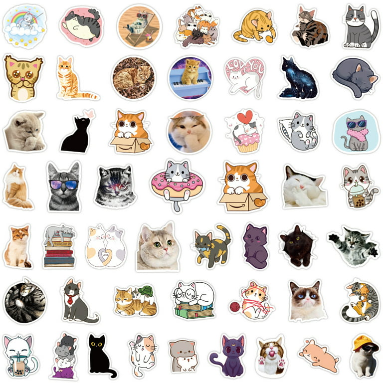 50 Pieces Cute Cat Laptop Stickers Waterproof Vinyl Kawaii Decals for Water  Bottles Cartoon Cat Stickers for Decoration Laptop Luggage Skateboard Car