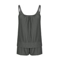 thumbnail image 6 of Amzcrzy Tankini Swimsuits for Women Solid Color Deep U Neck Two Piece Swimsuit with Built In Bra Adjustable Straps Top and Shorts with Pockets Modest Bathing Suit 2026 Gray M, 6 of 7