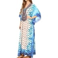 thumbnail image 4 of Sakkas Georgettina Flowy Rhinestone V Neck Long Caftan Dress / Cover Up - 17199-WhiteMulti - One Size, 4 of 5