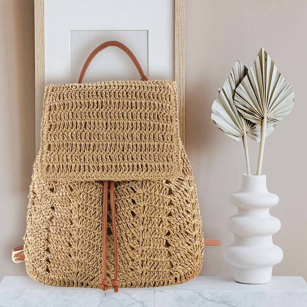 Women's Straw Backpack Summer Boho Bohemian Hollow Shoulder Bag Hobo Crochet Woven Travel Bags for Women Knitted Beach Back Pack