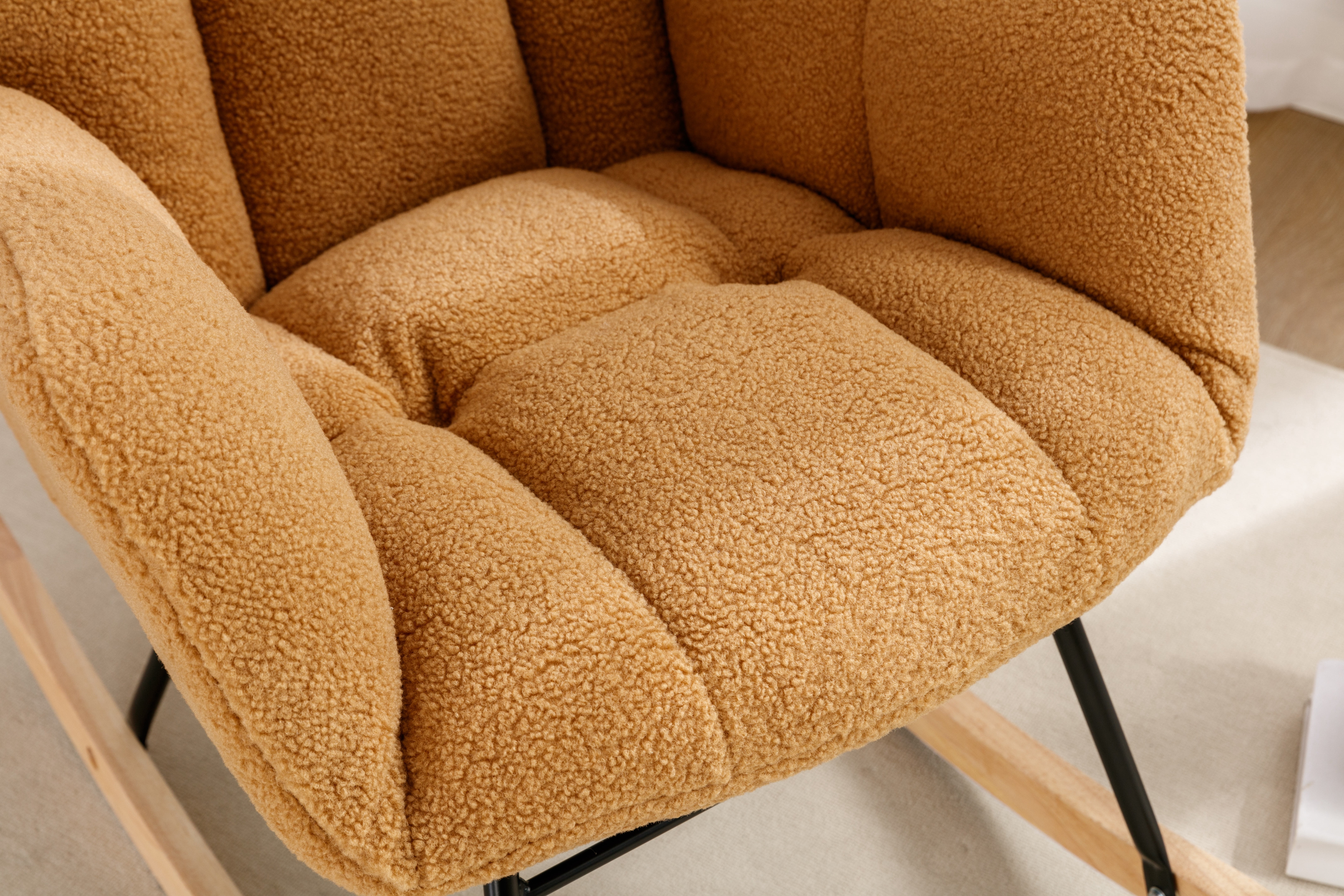 FFZ Teddy Fabric Rocking Glider Nursery Chair For Living Room Indoor Khaki