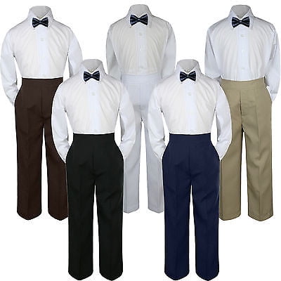 

3pc Boy Suit Set Navy Blue Bow Tie Baby Toddler Kid Formal Shirt Pants S-7