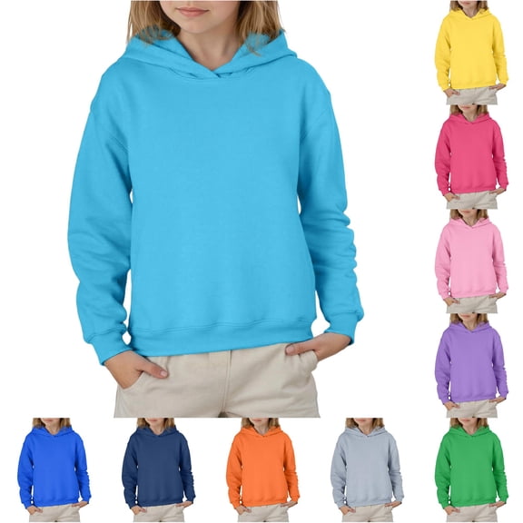 LIUYUNNN Girls Long Sleeve Solid Color Hooded Sweatshirt Pullover Top For Kids And Tweens Casual Comfortable Hoodie Faze Jacket, Size 6-7 Years