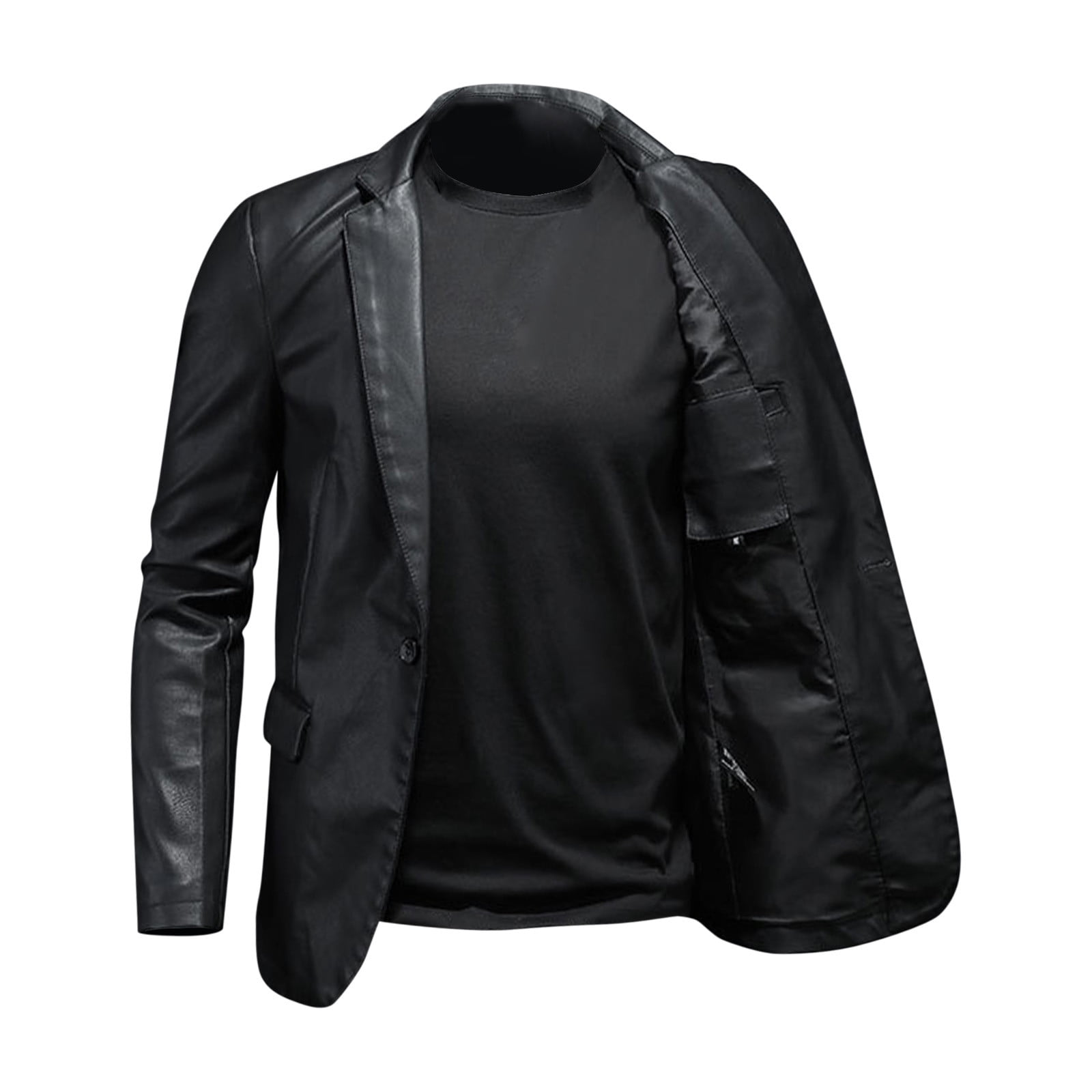 Faux Leather Jackets Men - Casual Button Blazer Coat for Casual Party Black XL