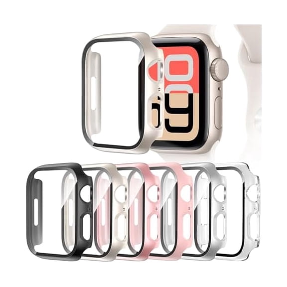 [6 Pack] Case for Apple Watch SE 3/SE 2nd Gen Series 6 5 4 SE 40mm Screen Protector with Ultra-Thin Tempered Glass, Full Coverage Anti-Scratch Hard Face Cover for iWatch 40 mm