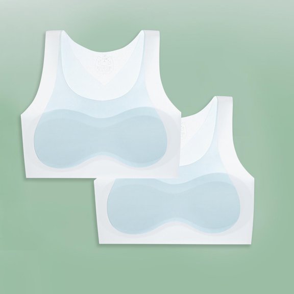 2 Pack Sports Bra for Girls, Cotton Training Crop Bras with Adjustable Strap Seamless Sports Underwear, Teenage Girls Crop Top for 10-16 Years Blue 12-14 Years