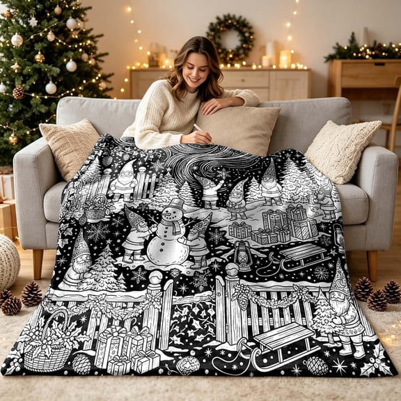 Yaayu Christmas DIY Coloring Blanket with 24 Markers, Washable Velvet Throw Blanket for Doodling and Relaxing, Home Decor for Sofa Bed Reading Chair, Multicolor, 1 Set