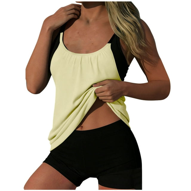 FAVIPT Womens Ruched Drawstring Bathing Suit 2 Piece Tummy Control Swimsuit Tropical Summer Beach Comfy Swimwear Beige,XXL