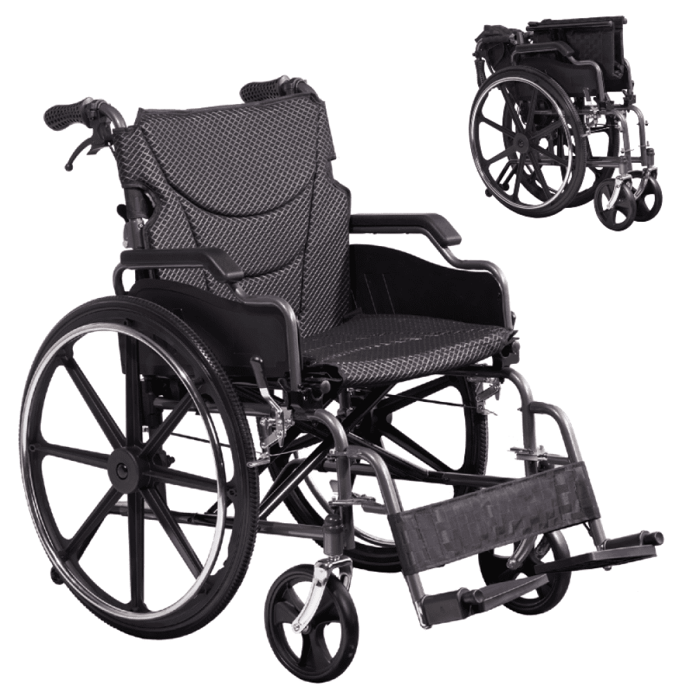 Folding Manual Transport Wheelchair, 20" Seat, 275 lbs Capacity, Quick-Release Wheels, Dark Gray