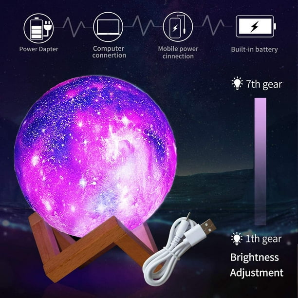 SAYDY 5,9 pouces Lampe de lune Cool Night Light Galaxy Lampe 16 couleurs  LED 3D Star Moon Light avec support en bois, télécommande et contrôle  tactile USB rechargeable Cadeau pour femmes bébé