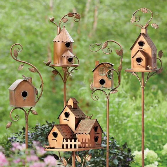 Metal Bird House With Pole Metal Art Cottage Bird House Stakes Garden Decor Gbak