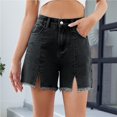 thumbnail image 4 of Pantalones cortos de mezclilla con abertura frontal for mujer, pantalones cortos casuales de verano con flecos y dobladillo crudo de talle alto, 4 of 7